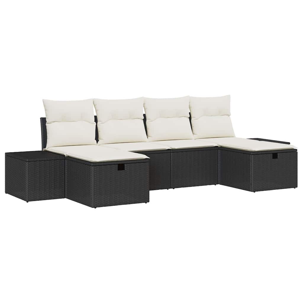 Garten-Sofa-Set mit Kissen 6 pcs Schwarz Poly Rattan